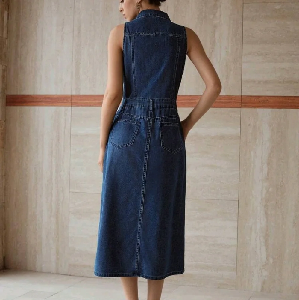 EMBROIDERY SPLIT DENIM DRESS - Picture 3 of 4